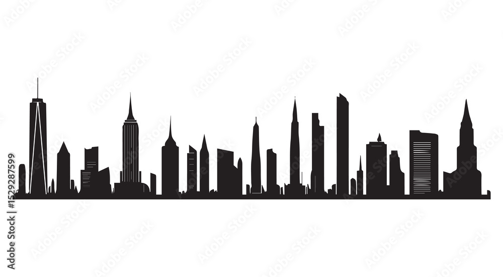 Black Silhouette Cityscape Skyline Various Buildings Black Silhouette Cityscape Skyline Various Buildings