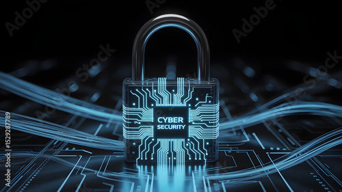 Cyber security padlock with glowing circuit board design representing data protection
