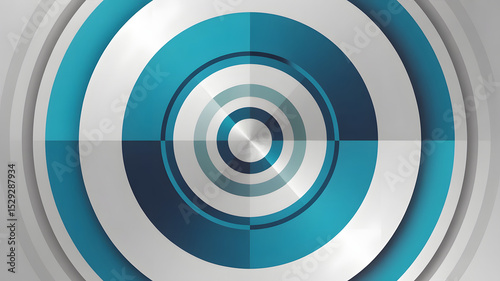 Abstract graphic design of overlapping concentric circles with blue and silver gradients