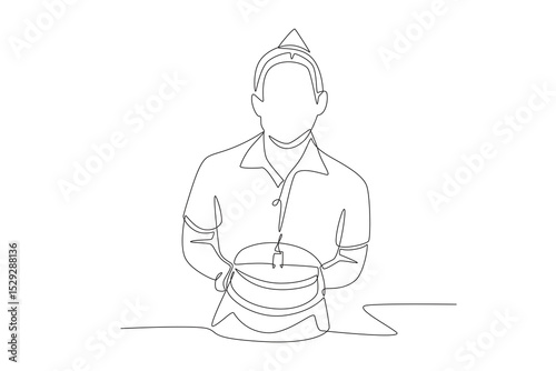 Man holding birthday cake. Birthday celebrations concept one-line drawing