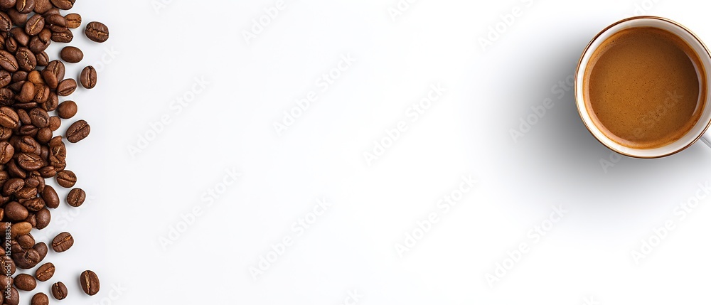 Obraz premium Coffee Cup And Beans On White Background