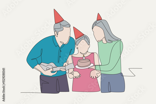 Colored birthday celebrations concept one-line drawing