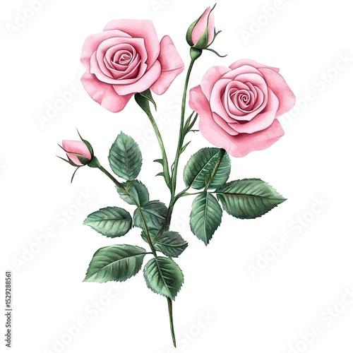Delicate Pink Roses Bouquet Illustration