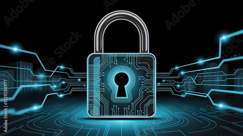 Digital security and cybersecurity concept depicting data encryption and network protection