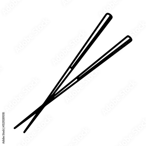 Asian bamboo chopsticks. Hand drawn doodle vector. Traditional cutlery for eating. Tableware item. Illustration line art element.