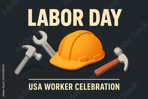 Labor day usa worker celebration with tools and hard hat