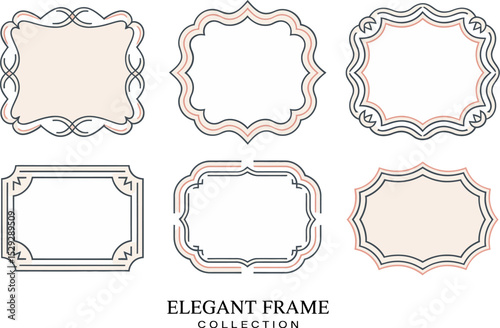 Elegant neutral label frames. Soft color rectangular and shaped frames for cards, signatures and design templates  