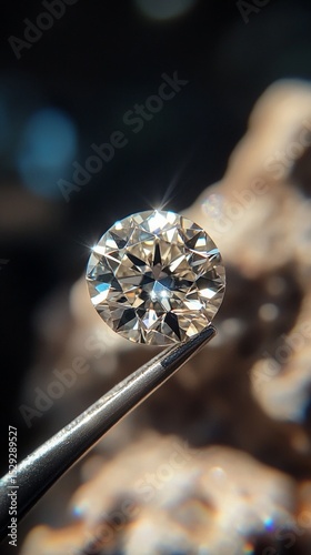 Brilliant diamond on the tip of the tweezers. For jewelry catalogs and jewelry advertising.