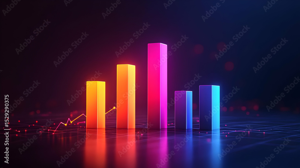 Fototapeta premium Abstract Neon Bar Chart Growth Progress Data Visualization