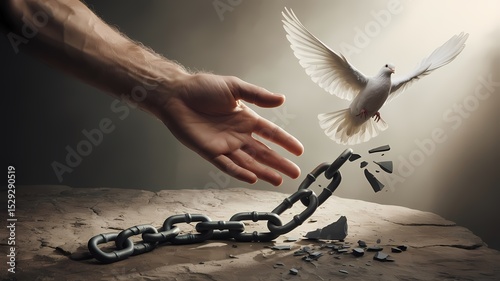  Freedom Concept  Hands Breaking Chains with Dove