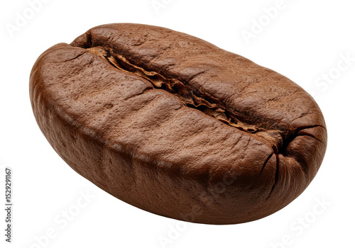 Close-up of a single coffee bean showcasing its rich texture and natural sheen