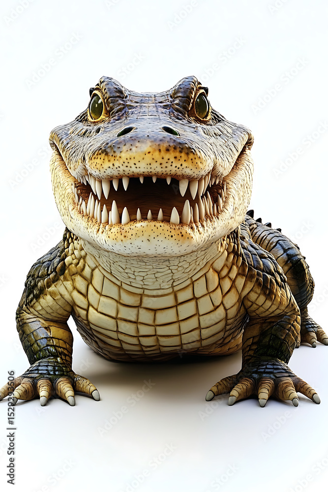 Obraz premium Realistic crocodile sculpture with intricate details on a white background, showcasing its fierce expression