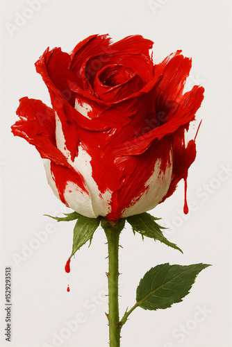 A White Rose With Red Paint on it
