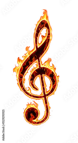 musical note treble clef 3D rendered, dark fire style, transparent isolated vector