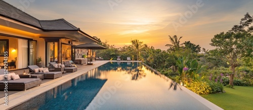 Luxurious Villa Pool at Sunset.
