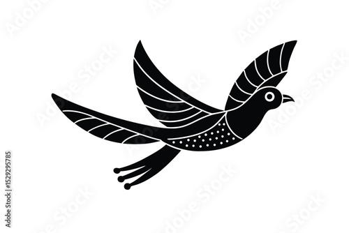 Traditional folk style Bhemapiyara bird in mid flight vector art illustration