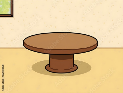 Cartoon Round Table, Brown Wood Pedestal Style Furniture