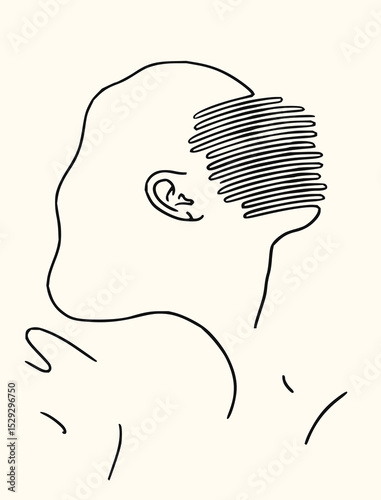 Minimilist minimalist line drawing of a person with horizontal lines covering the face and partial body shown vector