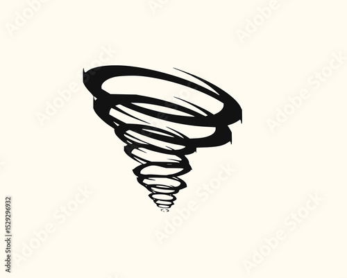 Minimilist abstract depiction of a black and white tornado with swirling lines on a light colored background view vector