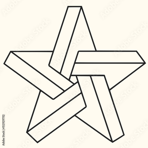 Minimilist geometric star shape with interconnected segments creating an optical illusion of depth and dimension vector