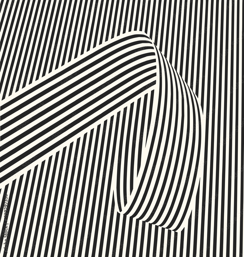 Minimilist abstract optical illusion with black and white stripes creating a three dimensional effect and depth perception vector