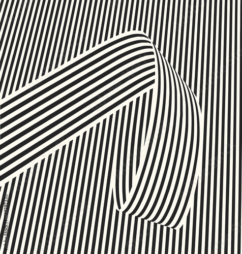 Minimilist abstract optical illusion with black and white stripes creating a three dimensional effect and depth perception vector