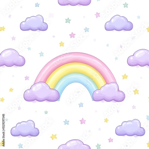 Pastel Rainbow And Cloud Pattern