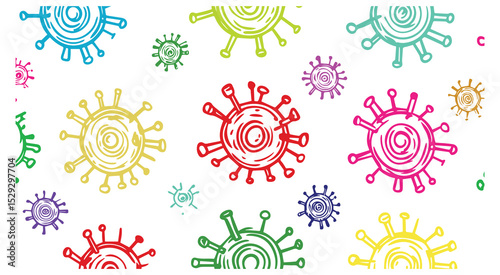 Colorful Hand Drawn Virus Cell Pattern Vector Sketch