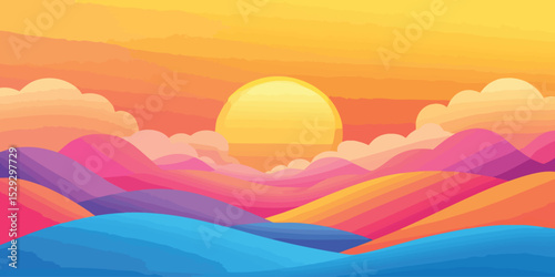 Colorful sunset landscape with mountains and clouds