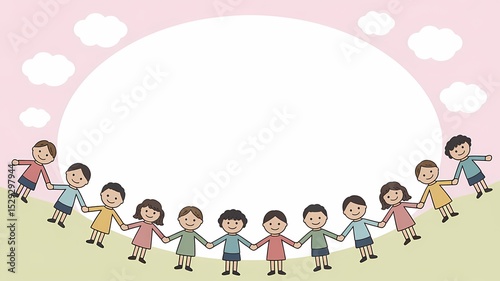 Pastel Children Background with Heart Frame and Sky