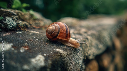 Snail's Journey: A Close-Up of a Snail Crawling on a Rock