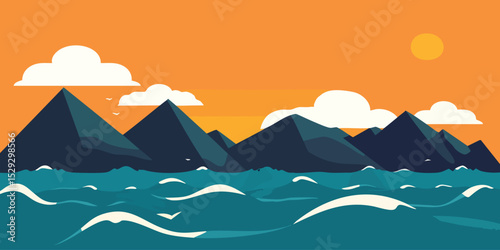 Sunset over a mountainous island
