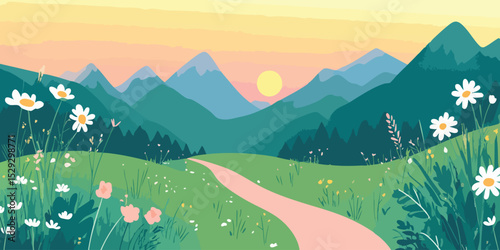 Colorful Mountain Meadow at Sunrise