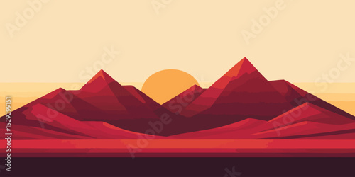 Sunset over a stylized mountain range