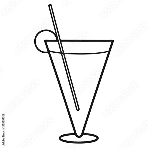 Red cocktail drink in a clear glass with ice and a straw isolated on white background