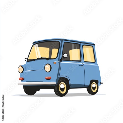 Classic Blue Microvan A Retro Ride, Simple Design, Clean Lines, and Nostalgia-Inducing Charm