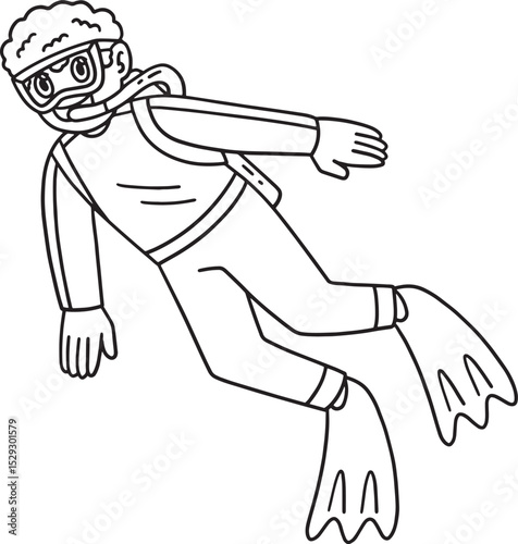 Scuba Diving Male Isolated Coloring Coloring Page 