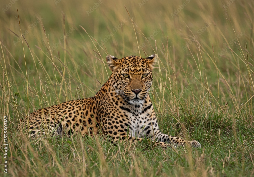 Obraz premium A leopard lounges in the high branches, its golden eyes watching intently—grace, stealth, and untamed beauty in the heart of the wild.