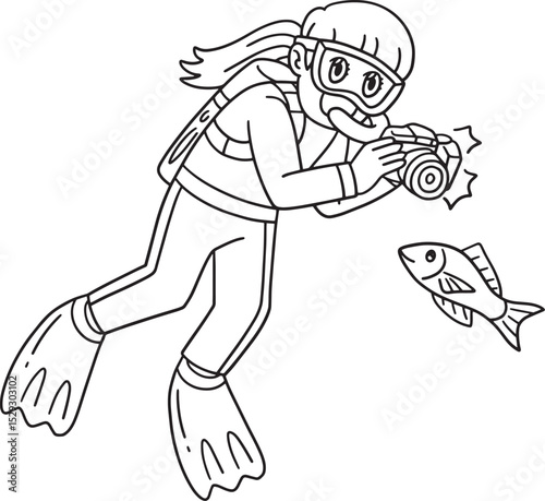 Scuba Diving Female Taking Pictures Isolated 