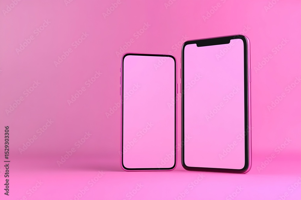 Two Pink Phones On Pink Background Two Pink Phones On Pink Background