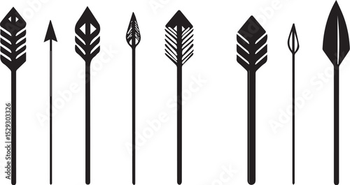 Set of Spear Arrowheads Silhouette Icons Vector Illustration Design for Weapon Hunting War Game and Combat Sports