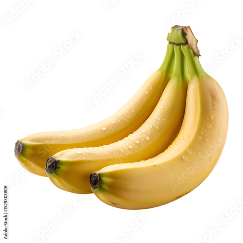 Fresh Ripe Bananas With Water Droplets On A Clean White Background