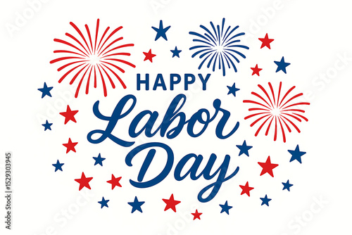 Happy labor day celebration with fireworks and star design