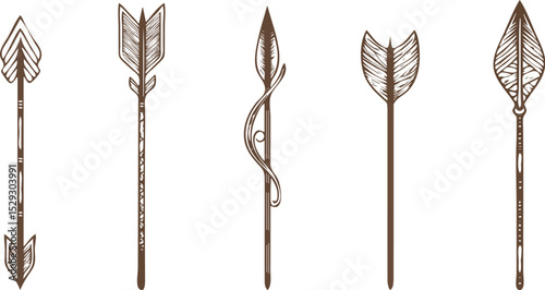 Five Hand Drawn Arrows with Different Arrowheads Vector Illustration Isolated on White Background Concept for Print Web Design Banner Poster Sticker Card and Textile Design