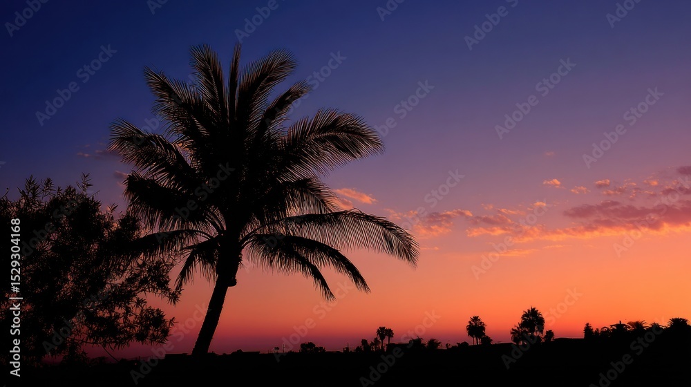 Obraz premium Silhouette of a Palm Tree at Sunset