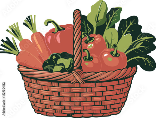 Freshly harvested vegetables overflowing a wicker basket representing healthy eating and farm freshness