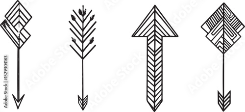 Set of four hand drawn boho arrows vector illustration isolated on white background concept for print web design banner poster sticker card textile design and logo