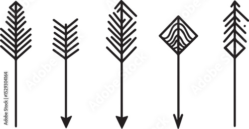 Five different decorative arrows vector illustration isolated on white background concept for print web design banner poster sticker card and textile design