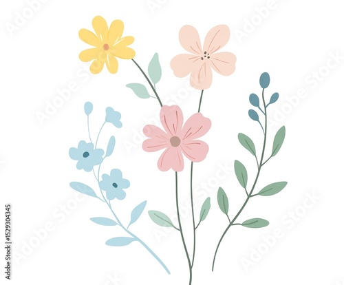 Pastel Colored Floral Bouquet Illustration