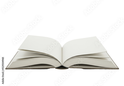 Open blank book on a white background, showcasing empty pages for creative use